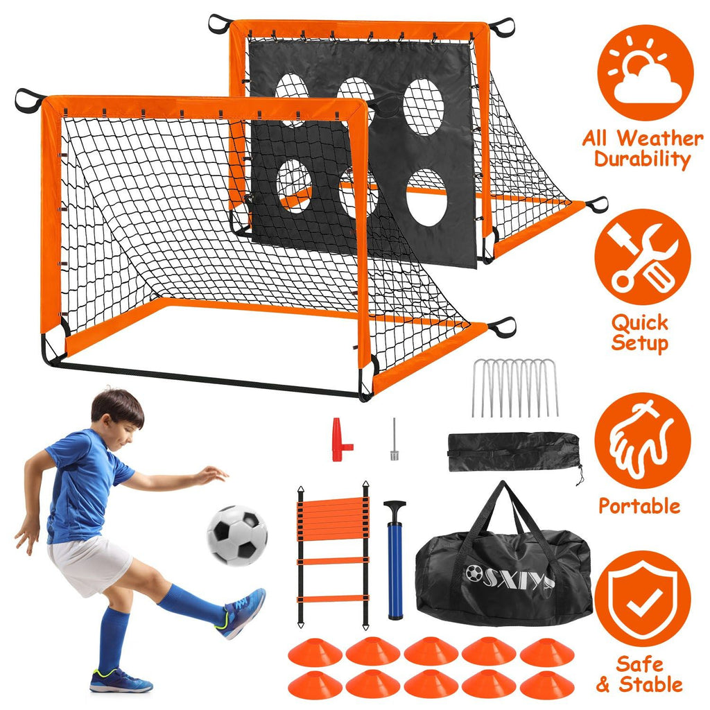 Kids Soccer Goals Set For Backyard Portable Soccer Training Equipment with Ball Pump Cones Agility Ladder Target Carry Bag For Toddler Age 3+ Outdoor Sport Play