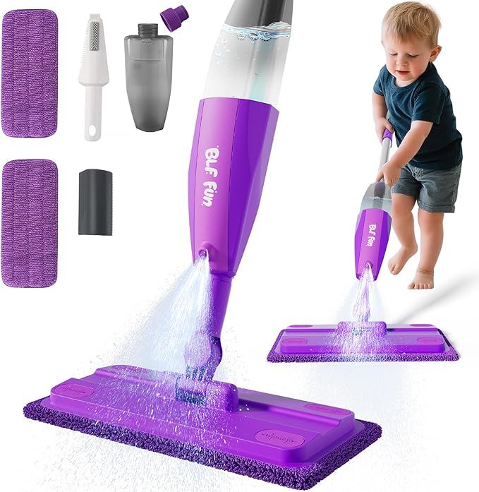 Kids Spray Mop, Toddlers Cleaning Playsets with Real Water Sprayer, Kids Mop Toys, Montessori Cleaning Set, Christmas Birthday Gifts for Boys and Girls Age 3 4 5 6, Purple