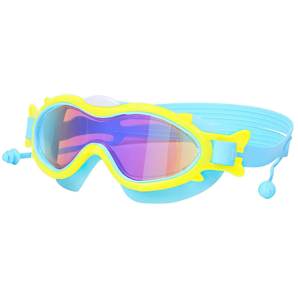 Kids Swim Goggles With Ear Plugs UV Protection Anti-Fog Leak Proof Wide View Pool Swimming Goggles For Youth Boys Girls Aged 3-16 Years Old Summer Beach