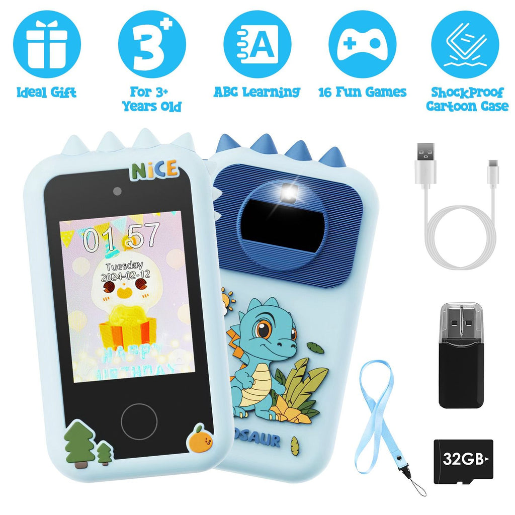 Kids Toy Smartphone Dual Camera Phone Touchscreen Learning Toy with Shockproof Cartoon Case Torch 16 Games ABC Learning for Boys Girls Aged 3+ GPCT5263