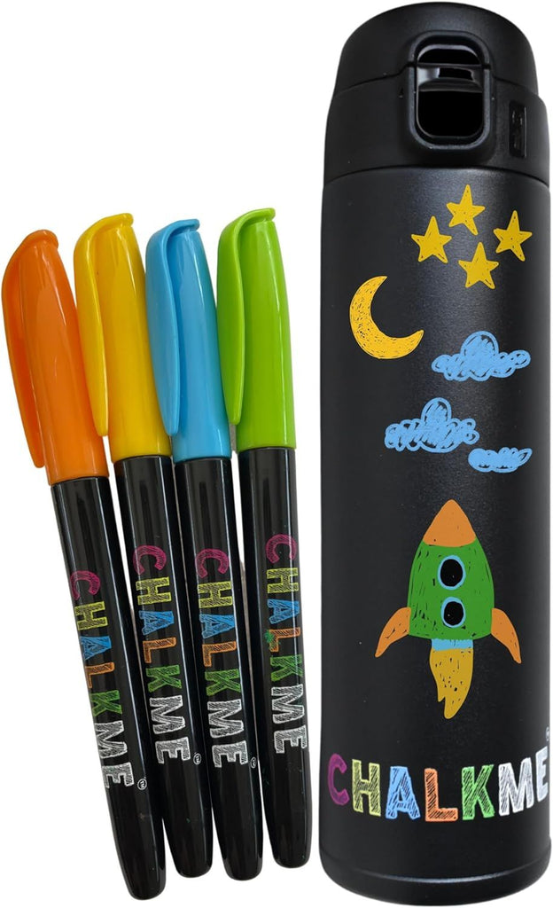 Kids Water Bottle Vacuum Insulated Stainless Steel with Washable Chalk Markers, for Travel, School, Stocking Stuffers, Christmas Gifts for Kids Girls & Boys, 16 oz