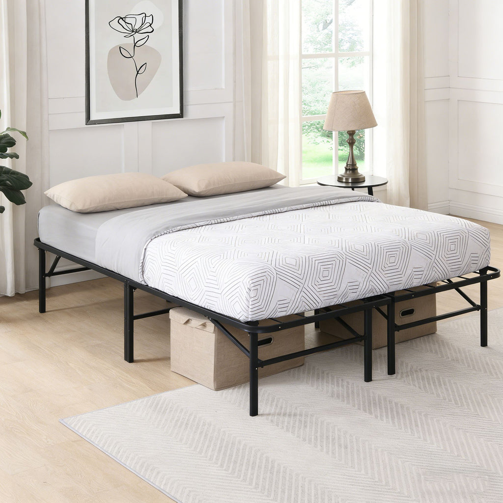 KING Metal Platform Folding Bed Frame 14 Inch High King Size Box Spring Replacement Heavy Duty Steel Slat Easy Assembly Under-Bed Storage, Black