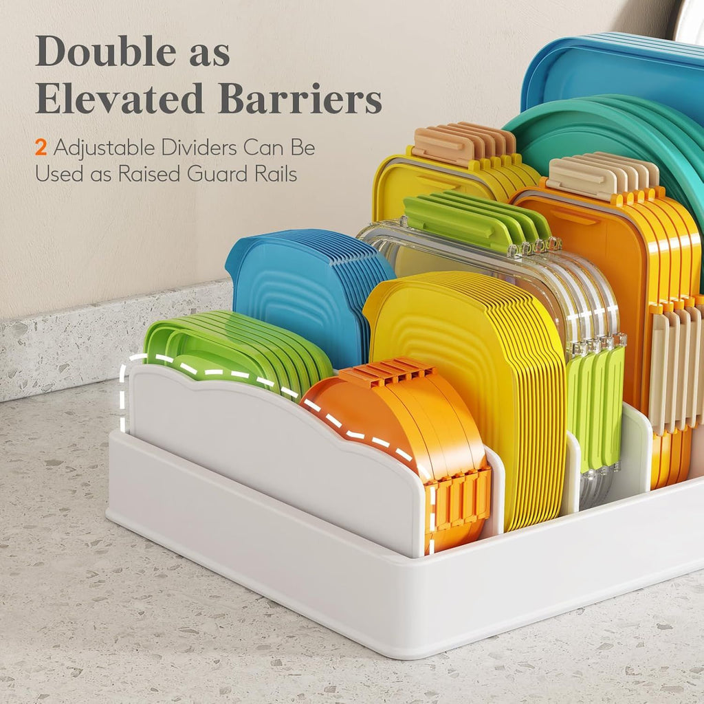 Kitchen Cabinet Organizer for Food Contanier Lid, Expandable Lids Holder with 8 Adjustable Dividers & 9 Sections for Pantry Organizers and Storage, Home Drawer Organization, Large, 9.8"-17"