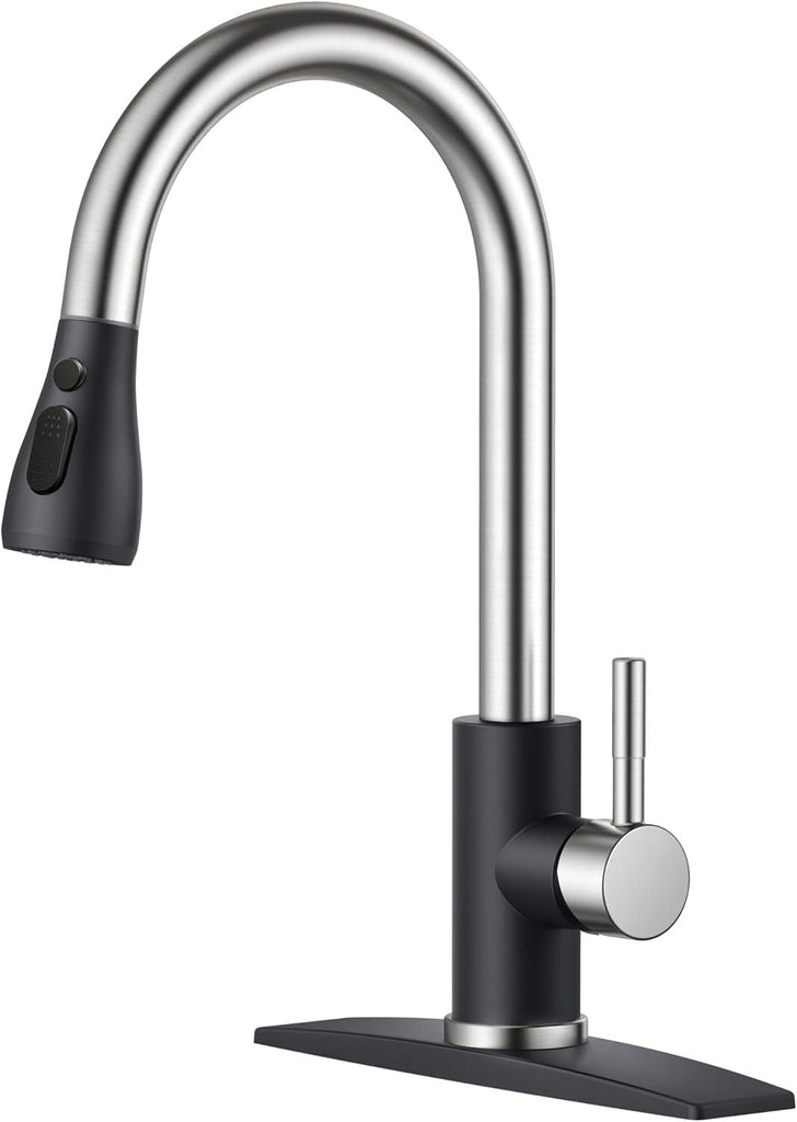Kitchen Faucets with Pull Down Sprayer, High Arc Single Handle Classic Stainless Steel Sink Faucet 1 or 3 Hole, Suitable for Farmhouse Camper Laundry Rv Bar, Black Brushed