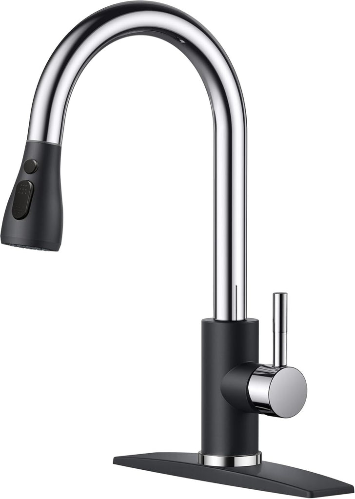 Kitchen Faucets with Pull Down Sprayer, High Arc Single Handle Classic Stainless Steel Sink Faucet 1 or 3 Hole, Suitable for Farmhouse Camper Laundry Rv Bar, Black Brushed