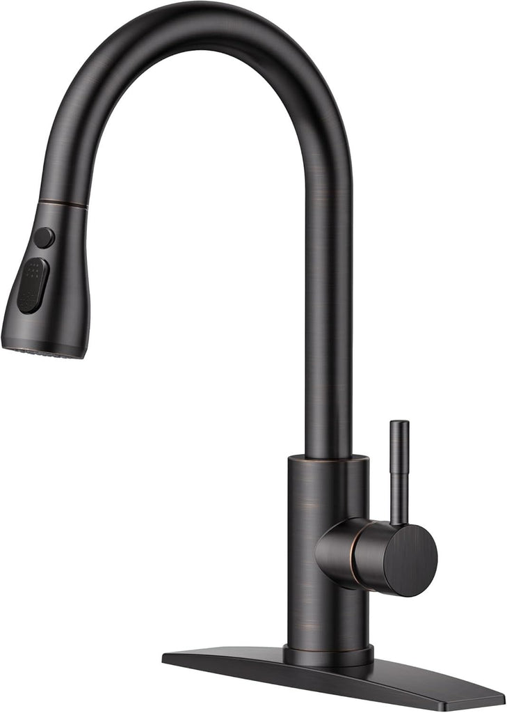 Kitchen Faucets with Pull Down Sprayer, Oil Rubber Brown, High Arc Single Handle Classic Stainless Steel Sink Faucet 1 or 3 Hole, Suitable for Farmhouse Camper Laundry Rv Bar