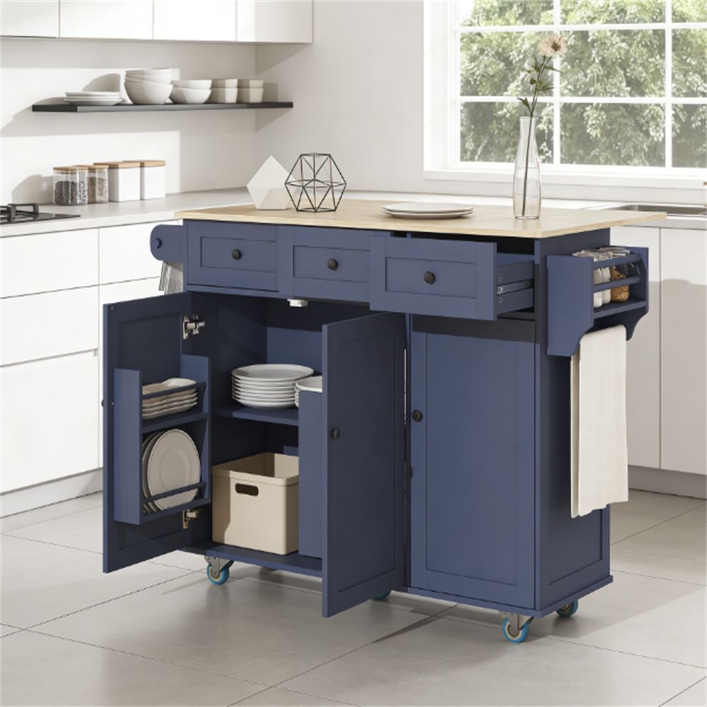 Kitchen Island, Kitchen Cart, Tableware Cabinet, Blue