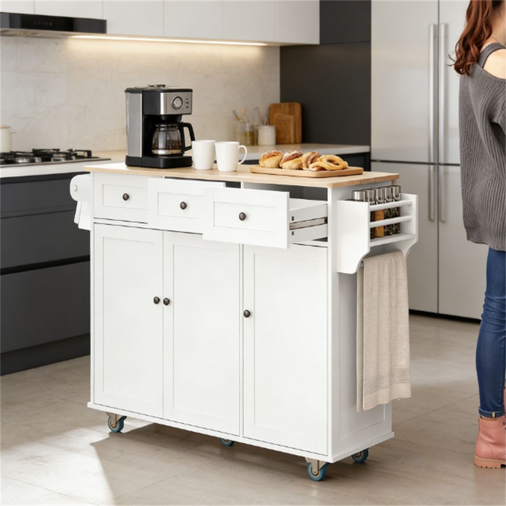 Kitchen Island, Kitchen Cart, Tableware Cabinet, White
