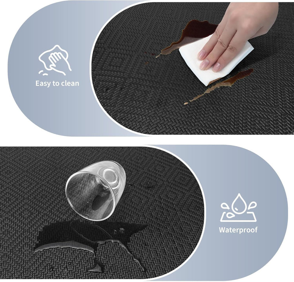Kitchen Mat 2PCS Kitchen Rugs Cushioned Anti-Fatigue Rug Waterproof Standing Desk Mat Kitchen Mats for Floor Kitchen Rug Set for Kitchen, Sink, Office 17.3"×30"+17.3"×47" Black