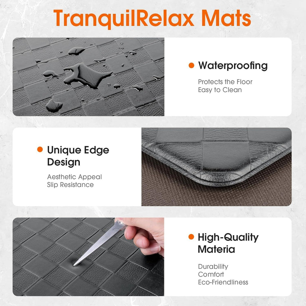 Kitchen Mats, 2PCS Kitchen Rugs, Cushioned Anti Fatigue Kitchen Mats for Floor, Non-Slip Standing Sink Mat, Waterproof Kitchen Rug Set for Kitchen Floor Office,17.3"×30"+17.3"×47" Grey