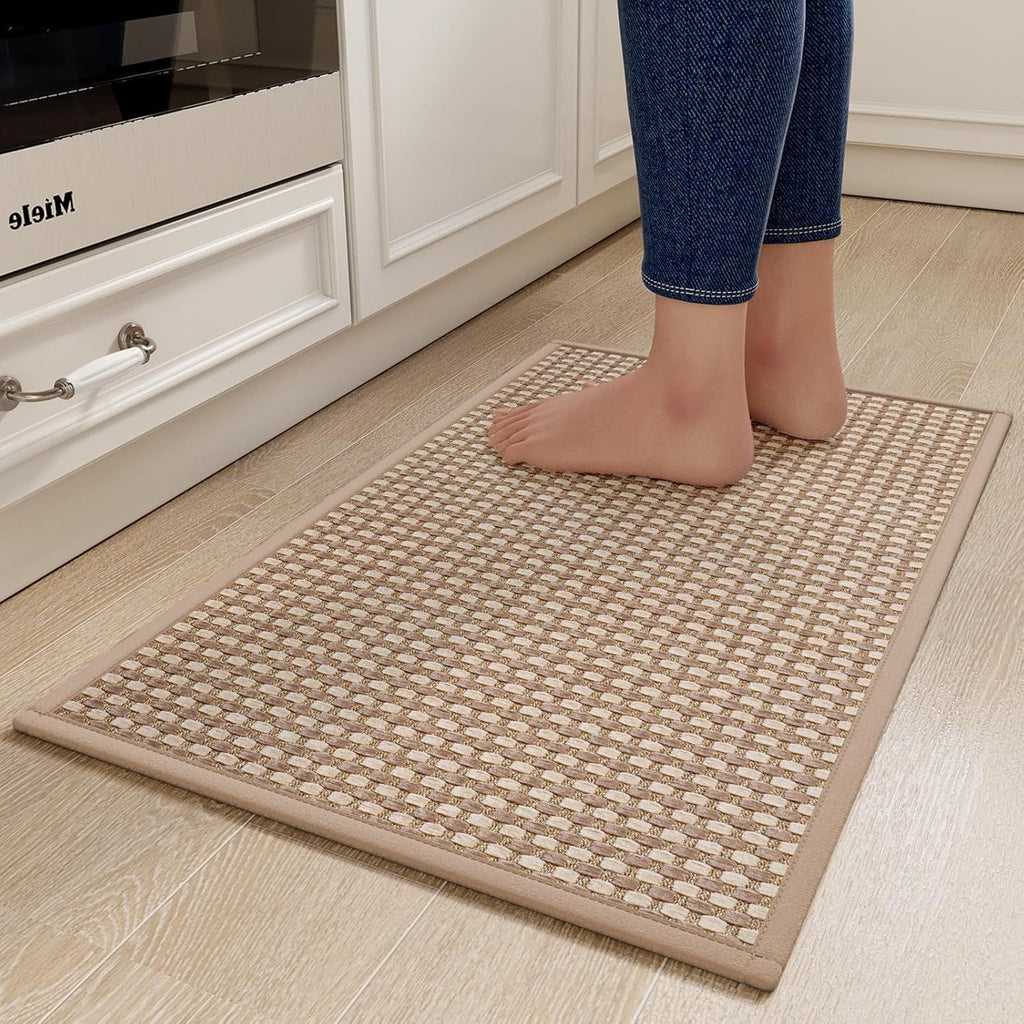 Kitchen Mats for Floor, Super Absorbent Kitchen Rugs Non Slip Washable, Rubber Backing Soft Chenille Braided Kitchen Floor Mat Standing Mat Sink Mat, Easy to Clean, Brown 17"x28"