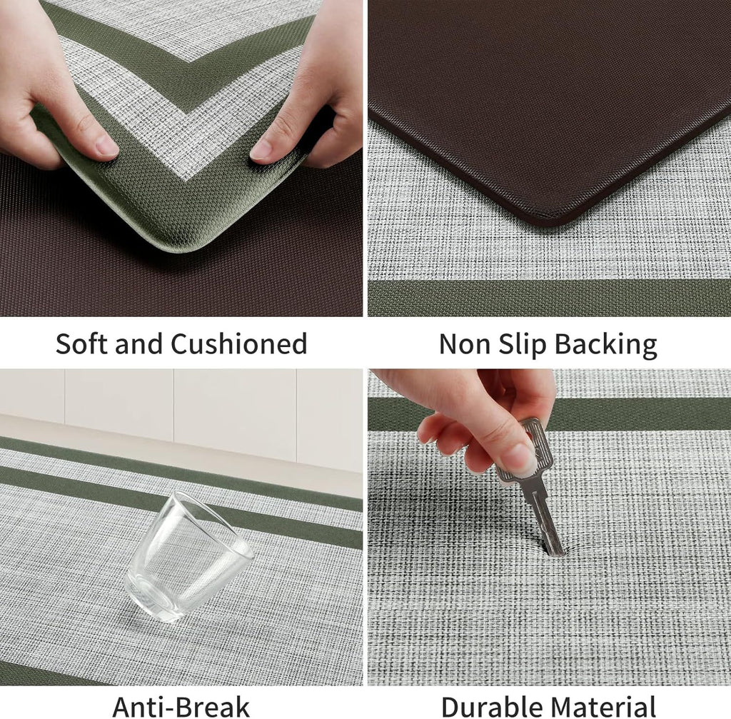 Kitchen Mats Set of 2 Cushioned Anti-Fatigue Non-Skid Rug Sets Ergonomic Comfort Standing Mat for Kitchen, Floor, Office, Sink, Laundry,Green