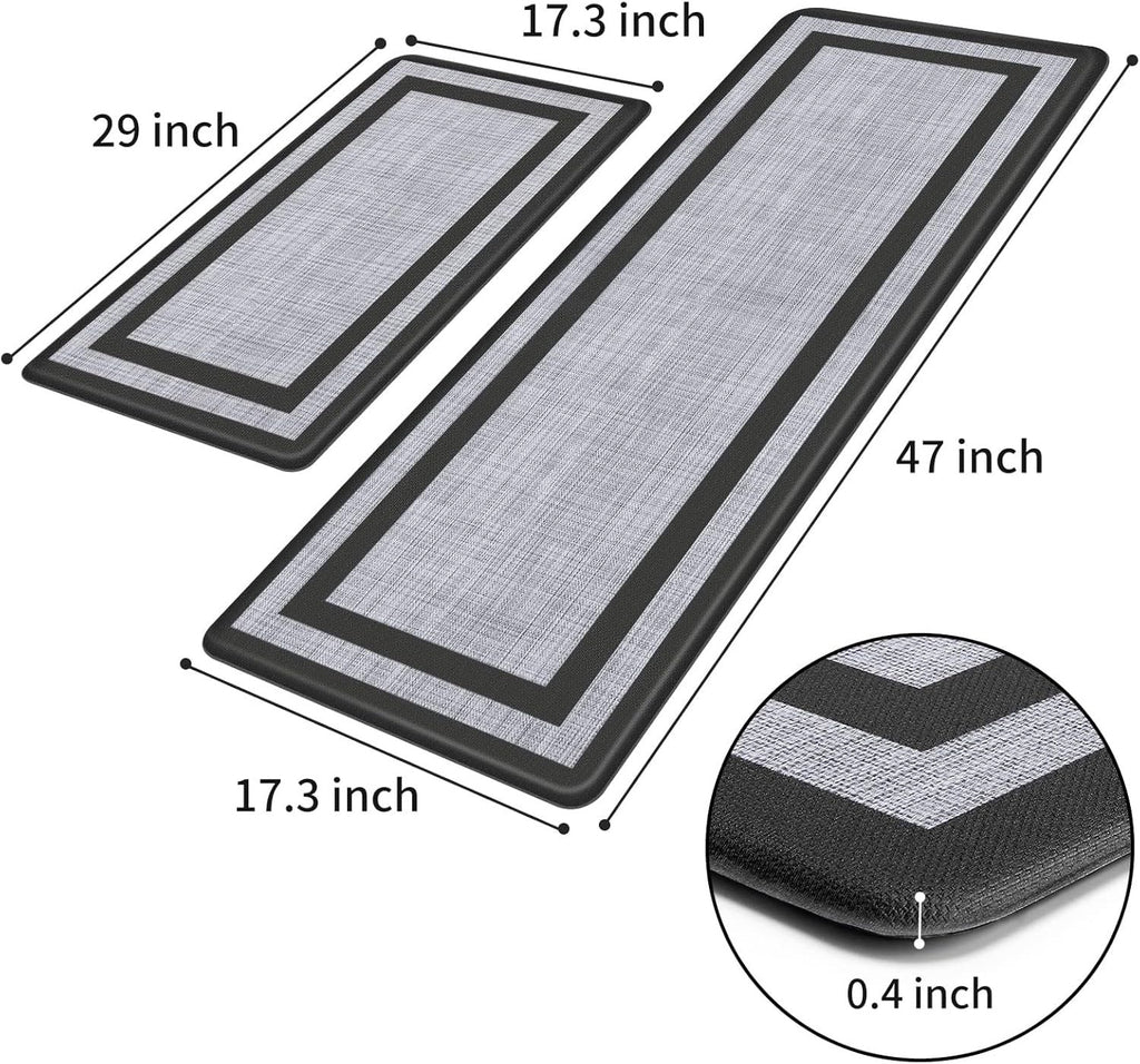 Kitchen Mats Set of 2,Cushioned Anti-Fatigue Non-Skid Rug Sets Ergonomic Comfort Standing Mat for Kitchen, Floor, Office, Sink, Laundry, Black and Gray