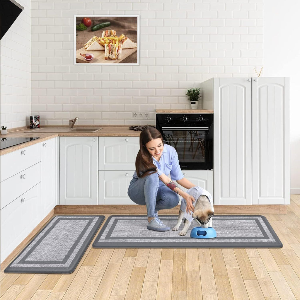 Kitchen Mats Set of 2,Cushioned Anti-Fatigue Non-Skid Rug Sets Ergonomic Comfort Standing Mat for Kitchen, Floor, Office, Sink, Laundry, Gray and Gray