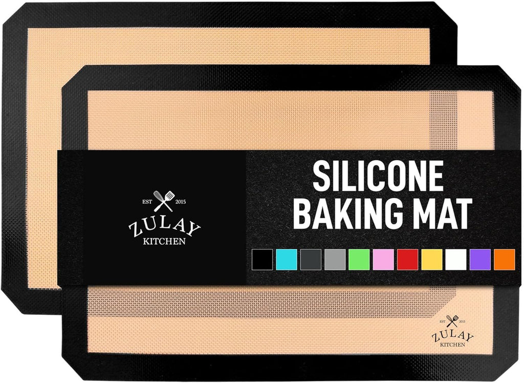 Kitchen Silicone Baking Mat 2-Pack (16.5"x11.6") – Reusable Nonstick Silicone Baking Sheets for Oven, Pastry, Cookies & More – Easy to Clean, Heat Resistant (Black)