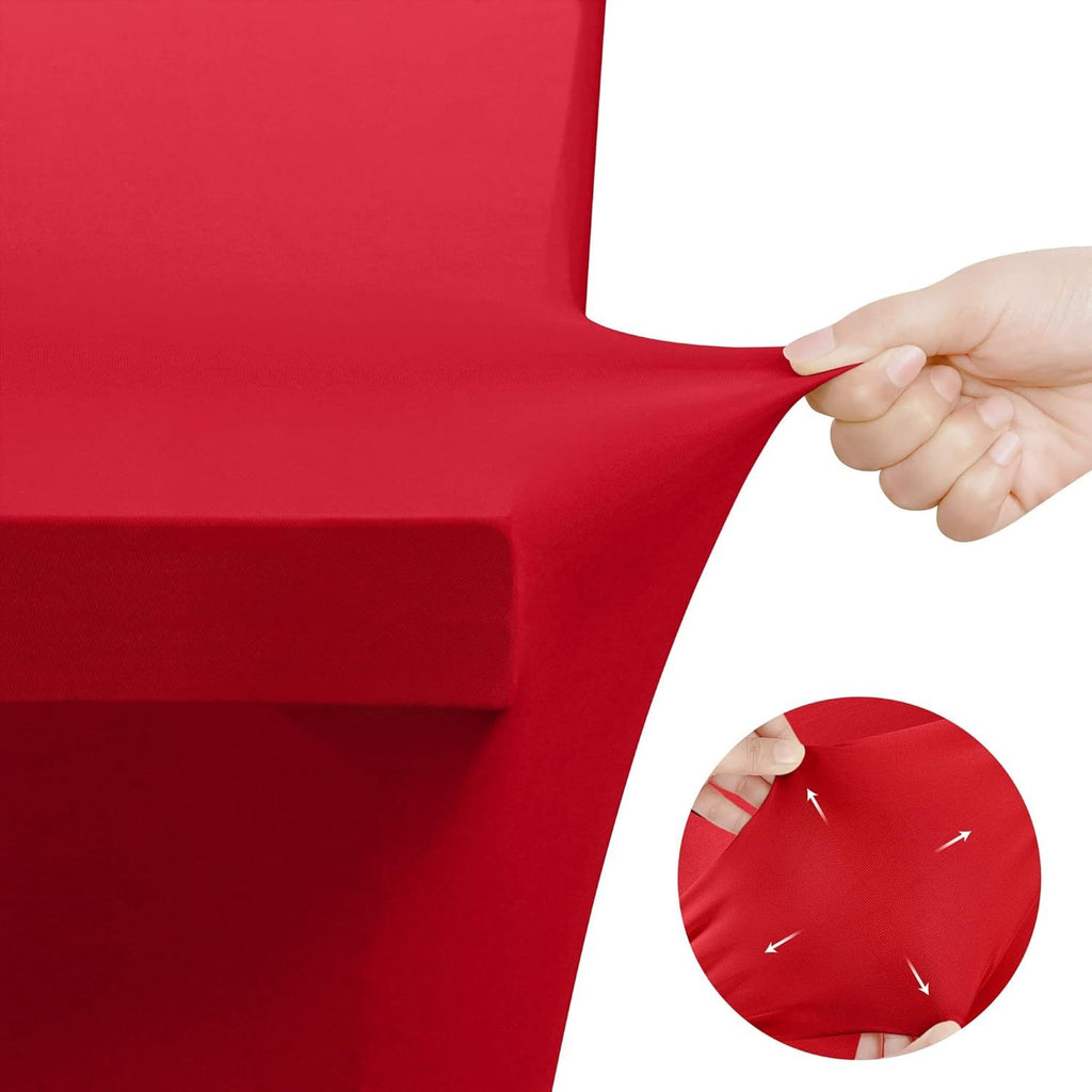 Kitchen Spandex Tablecloth 2 Pack [6FT, Red] Tight, Fitted, Washable and Wrinkle Resistant Stretch Table Cloth Rectangle Cover for Trade Show, Weddings & Parties [72Lx30Wx30H Inch]