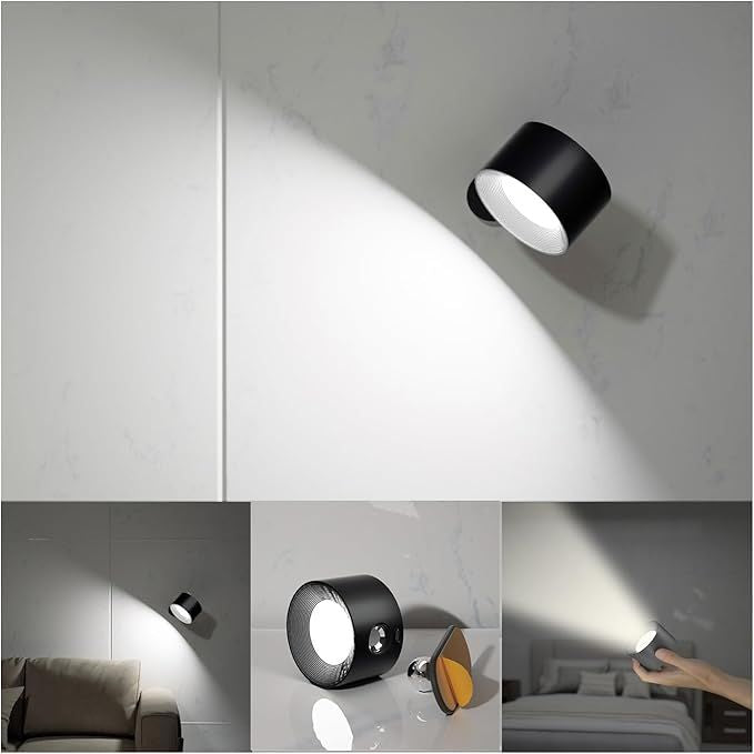 Koopala LED Reading Lights, Wall Mounted Sconces with 3 Color Temperatures & 3 Brightness Levels Rechargeable Battery Magnetic Ball 360°Rotation Touch Control, Lamps for Kids Study Bedside Close