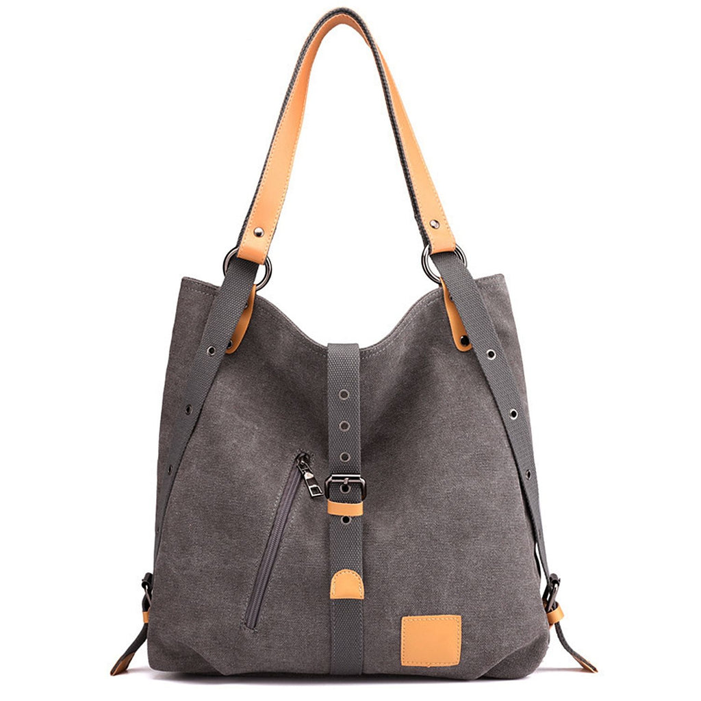 Ladies Canvas Tote Bag Multifunctional Purse Handbag Adjustable Shoulder Rucksack Convertible Backpack Wear-Resistant Dirt-Proof For Women School Office Travel