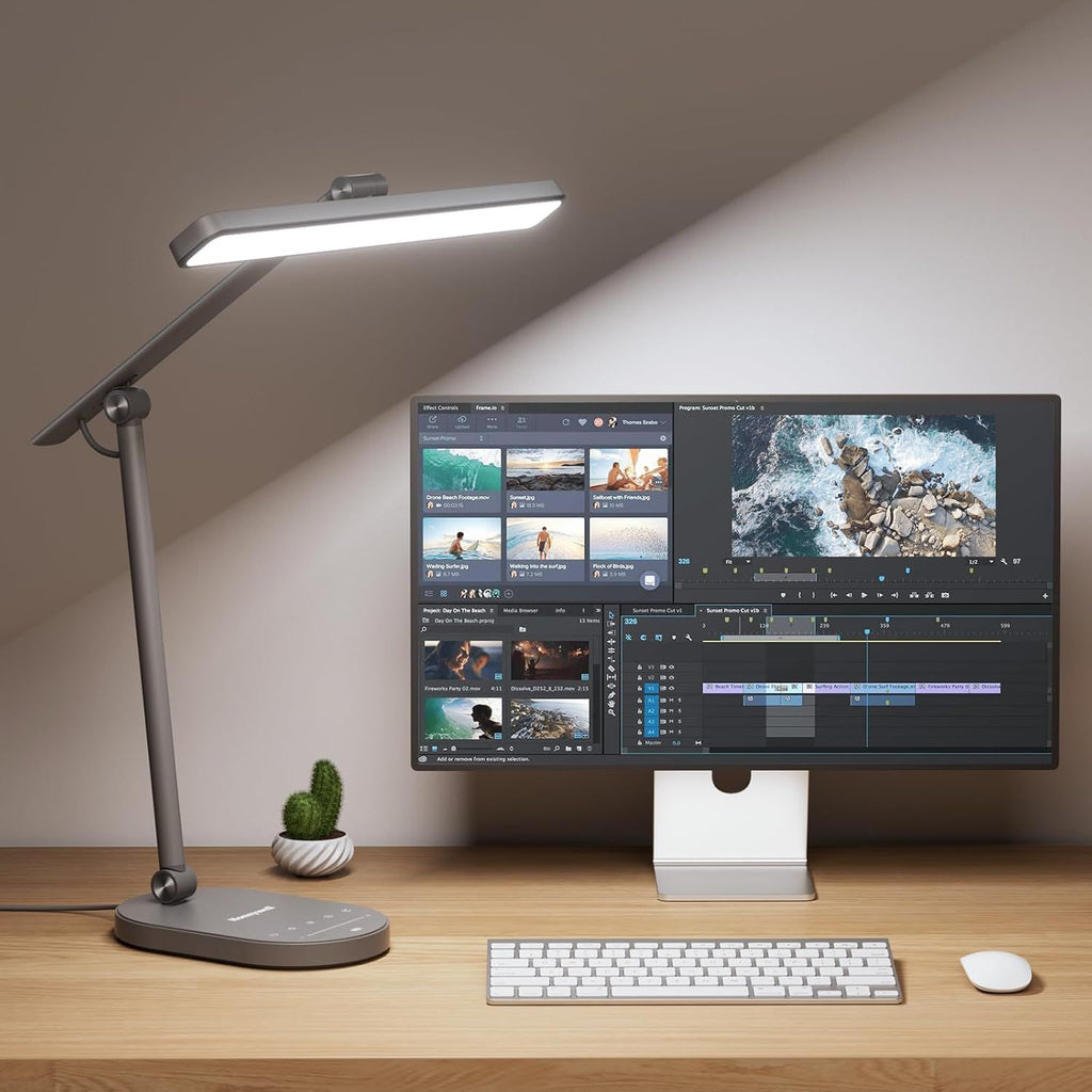 Lamp for Home Office, H4 Sunturalux™ Eye-Caring LED Desk Light, 700LM Dimmable Desk Lamp with Timer, Adjustable Desk Reading Light, Touch Auto Dimming Table Lamp for Study, Bedroom