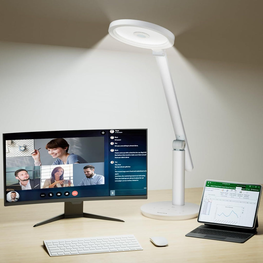 Lamp for Home Office, H6 Sunturalux™ Eye-Caring Led Desk Light, 800LM Dimmable Desk Lamp with Timer, Touch Control Tall Desk Reading Light, Table Lamp for Circle Webcam, Study, Bedroom