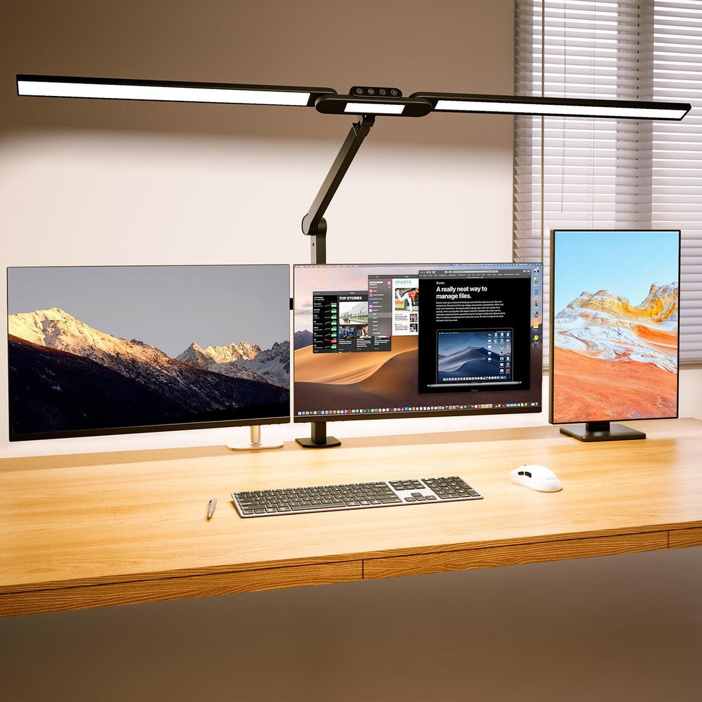 Lamp with Clamp - 24W Ultra Bright Adjustable Swing Arm Light for Home Office, 3000 Lumen Auto Dimming Computer Lamp with Stepless Touch Control, Rotatable for Video Calls, Drafting