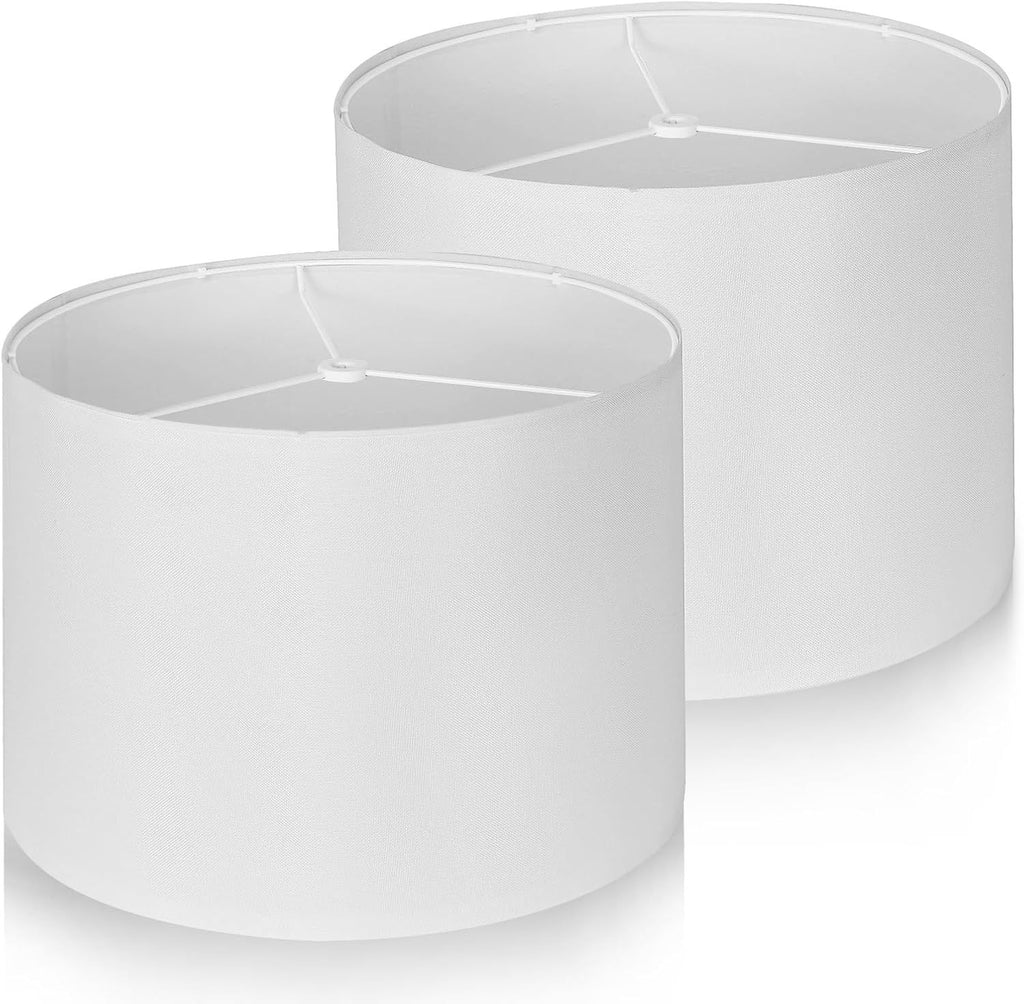 Lampshades Set of 2, Drum Lampshade White, Natural Linen Lampshades