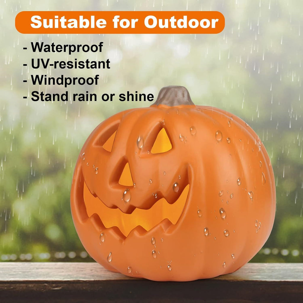 Lantern Halloween Pumpkin Lights- Waterproof Pre-lit Pumpkin Lighted JackoLantern for Halloween Porch, Party, Front Door, Fireplace Indoor and Outdoor Holiday Decorations, Sad Face, 10 inch