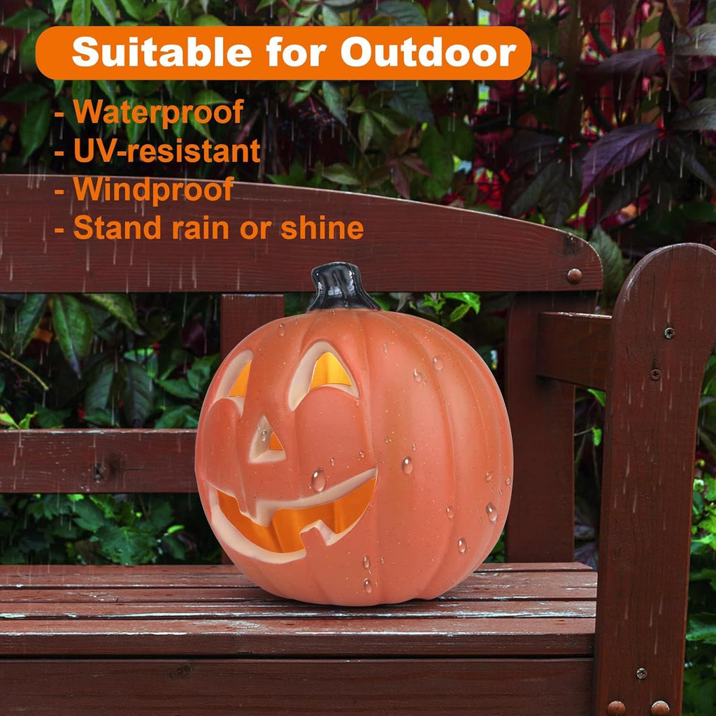 Lantern Halloween Pumpkin Lights- Waterproof Pre-lit Pumpkin Lighted JackoLantern for Halloween Porch, Party, Front Door, Fireplace Indoor and Outdoor Holiday Decorations, Sad Face, 10 inch