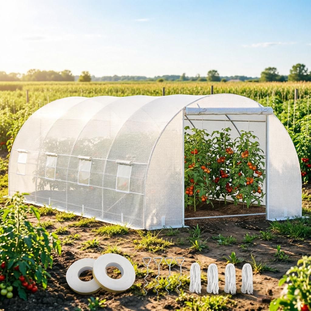 Large 20' X 10' X 7' Walk-In Tunnel Greenhouse Kit with Zippered Door And 8 Mesh Windows Galvanized Steel Frame White for Garden