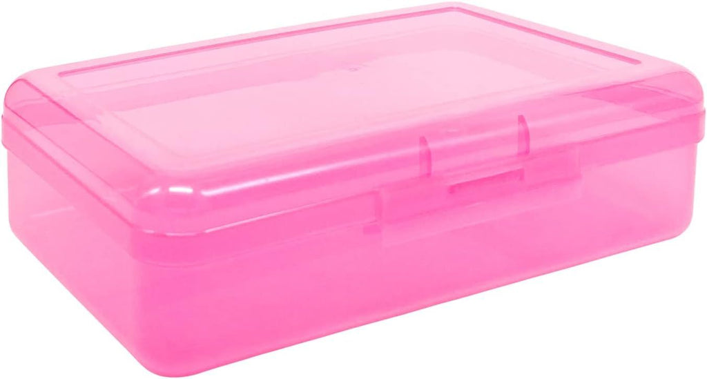 Large Capacity Clear Pencil Box, Pencil Case, Plastic Pencil Boxes, Stackable Design, Supply Boxes for School Classroom,1 Pack (Pink)