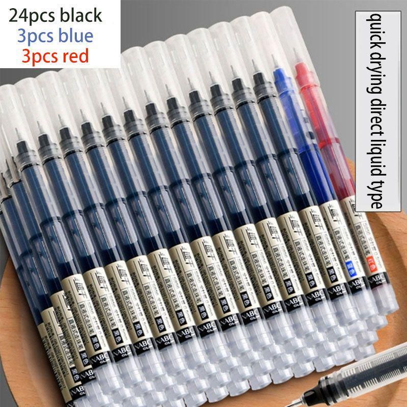Large capacity straight liquid ballpoint pen, fast drying black, red, blue neutral pen, student practice question, office signature pen