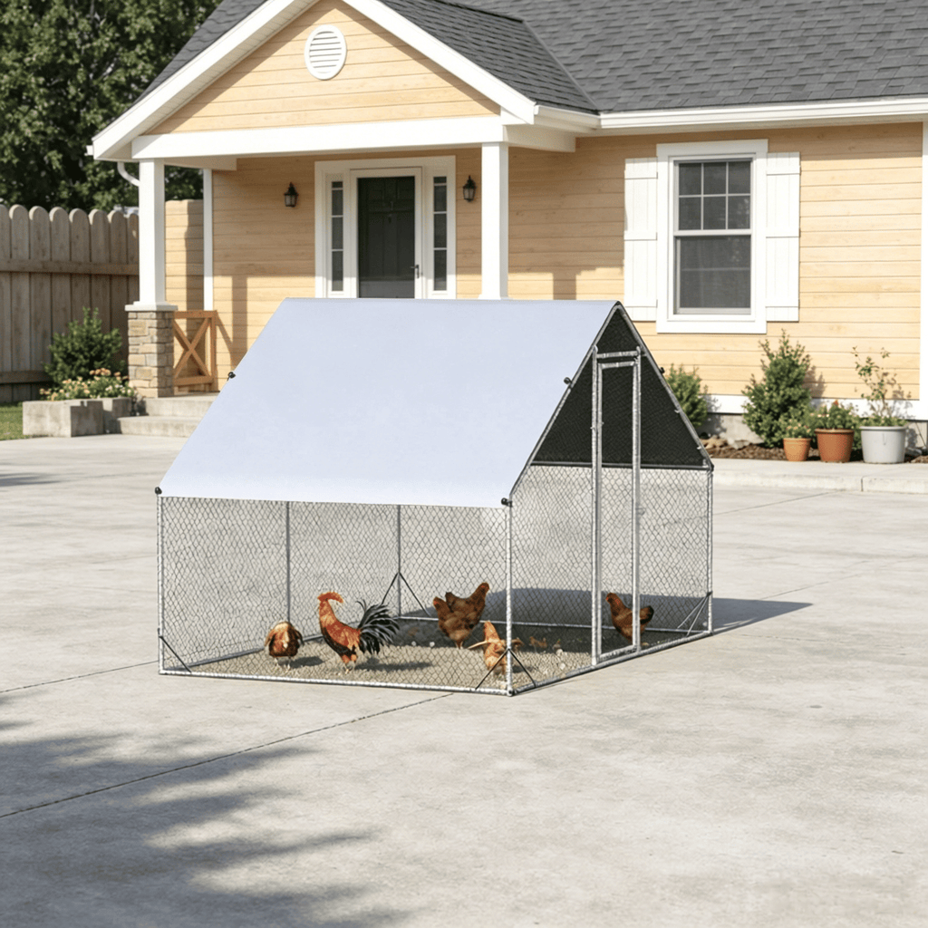 Large Chicken Coop with Waterproof Anti-UV Cover Metal Chicken Run Spire Shaped Walk-In Fence Cage Hen House Outdoor Yard Farm Use 1' Tube Diameter