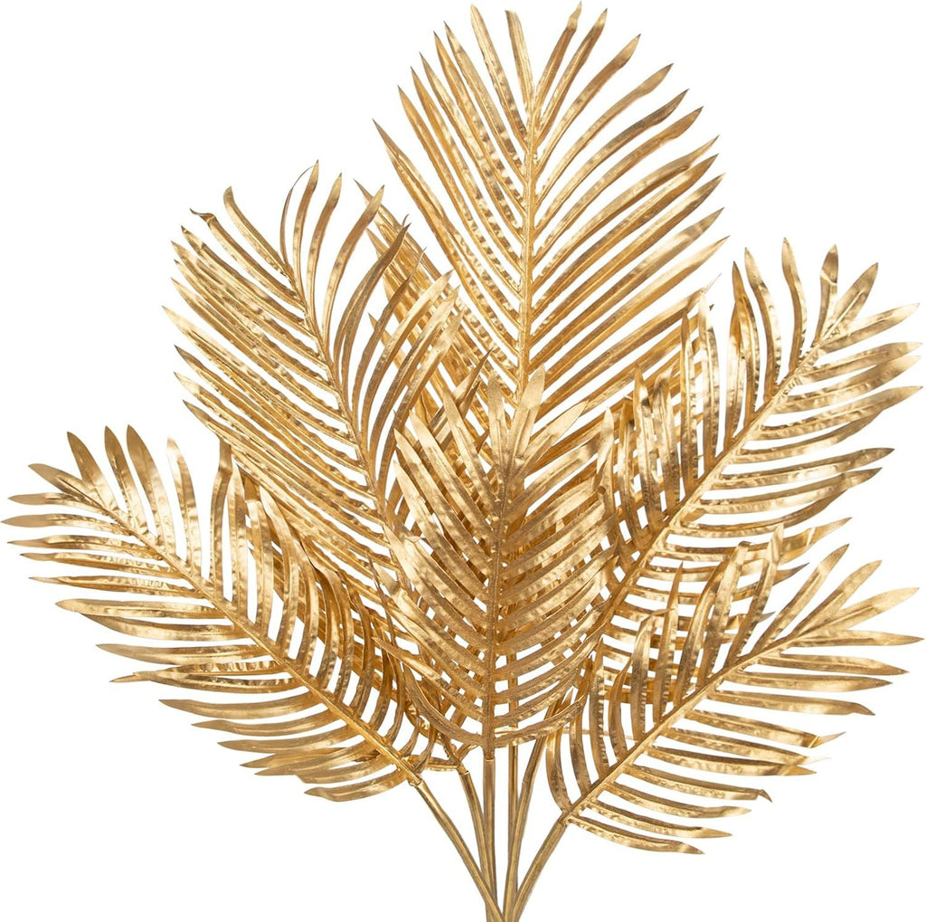 Large Faux Gold Palm Leaves – Artificial Tropical Areca Palm Fronds for Floral Arrangements, Party Centerpieces, Home & Event Decor