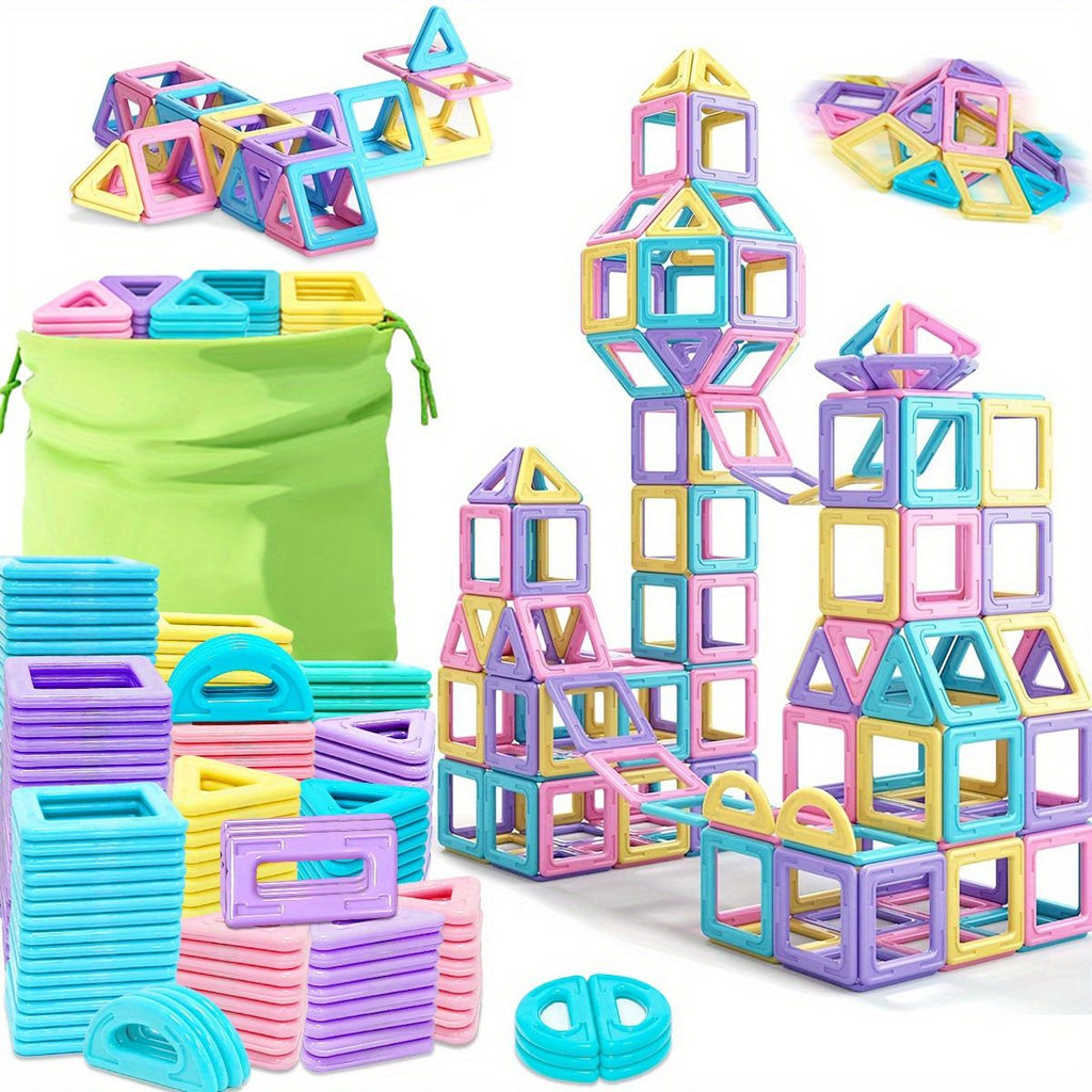 Large Macaron Color Magnetic Blocks Scattered Pieces Changeable Building Blocks With Storage Bag Children's Educational Magnetic Assembly Toys Great Christmas/Birthday/Festival Gift For Girls Boys