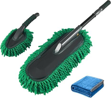 Large Microfiber Car Duster Kit, Extendable Car Duster Exterior Scratch Free, Car Cleaning Brush Car Interior Detailing Kit, Car Cleaning Supplies for Cars RV Truck Boat