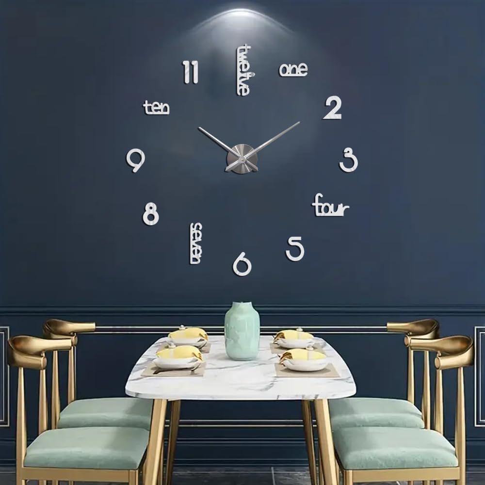 Large Modern Art Deco Wall Clock Silent Acrylic Unique Decorative Wall Clocks for Living Room Bedroom Home Office Hotel Classroom (Black)