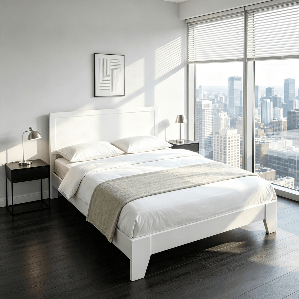 Large Modern Bed Frame with Headboard King Size Bedroom Furniture  Finish Queen Size