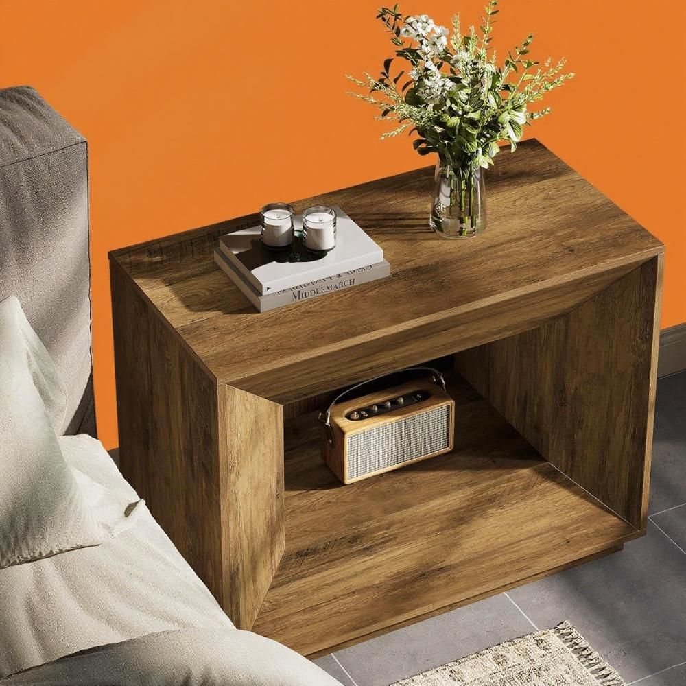 Large Nightstand with Shelf, 2-Tier Oversized Night Stand for Bedroom, Rustic Brown Side Table