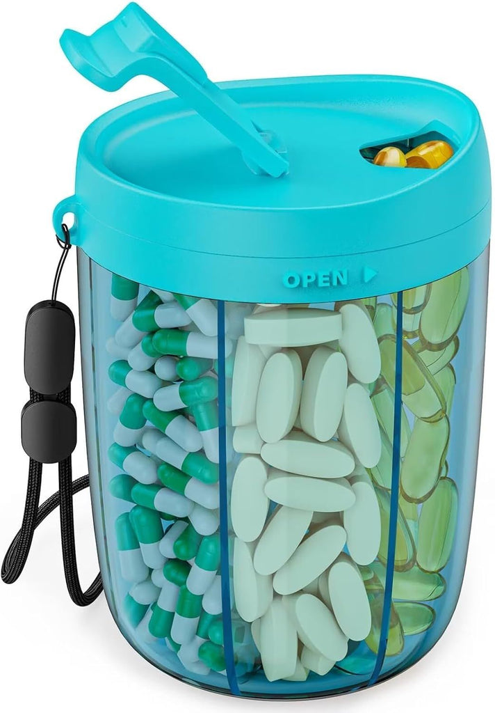 Large Pill Bottle Organizer Anti-Mix Design, 6 Slots, 20 Labels | Supplement Organizer for Holding 6 Various Vitamins without Filling Hassle, Wide Opening Pill Box Case for Easy Retrieval