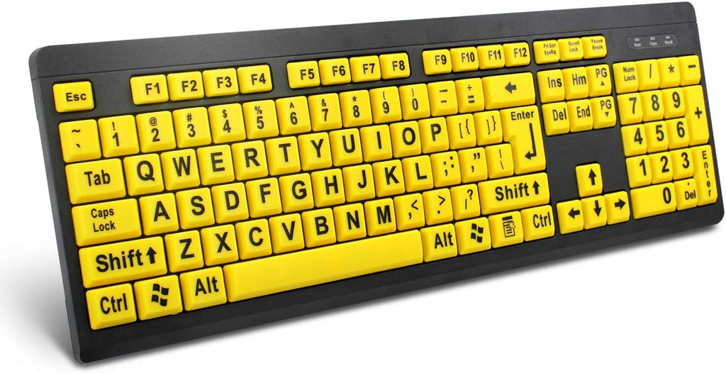 Large Print Computer Keyboard, Wired USB High Contrast Keyboard with Oversized Print Letters for Visually Impaired Low Vision Individuals Yellow&Black