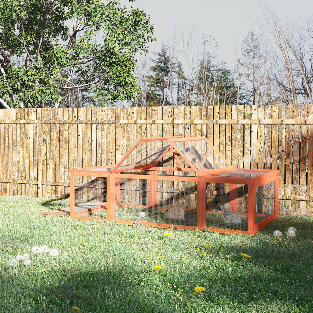 Large Wooden Rabbit Hutch Small Animal Habitat Enclosure Outdoor Run and Lockable Doors - Natural