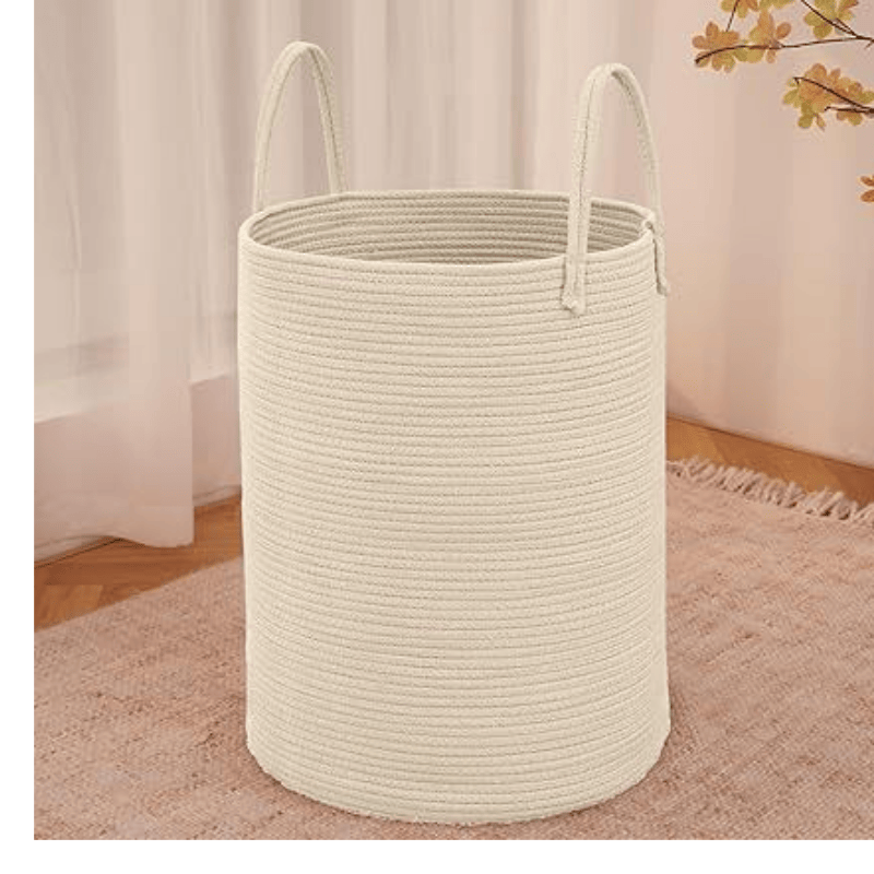 Large Woven Laundry Basket Hamper,60L Cotton Rope Storage Bin for Blankets,Toys and Clothes,Decorative Tall Nursery Hamper for Living Room,Baby Nursery,Bathroom and Bedroom,Beige