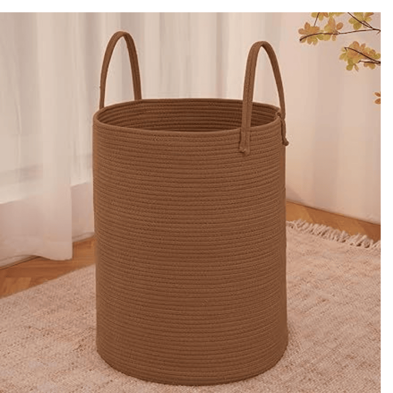 Large Woven Laundry Basket Hamper,60L Cotton Rope Storage Bin for Blankets,Toys and Clothes,Decorative Tall Nursery Hamper for Living Room,Baby Nursery,Bathroom and Bedroom,Golden Jute