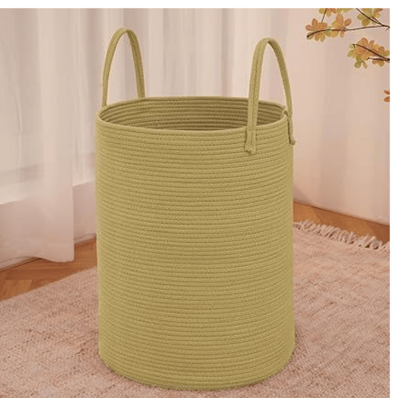 Large Woven Laundry Basket Hamper,60L Cotton Rope Storage Bin for Blankets,Toys and Clothes,Decorative Tall Nursery Hamper for Living Room,Baby Nursery,Bathroom and Bedroom,Jute