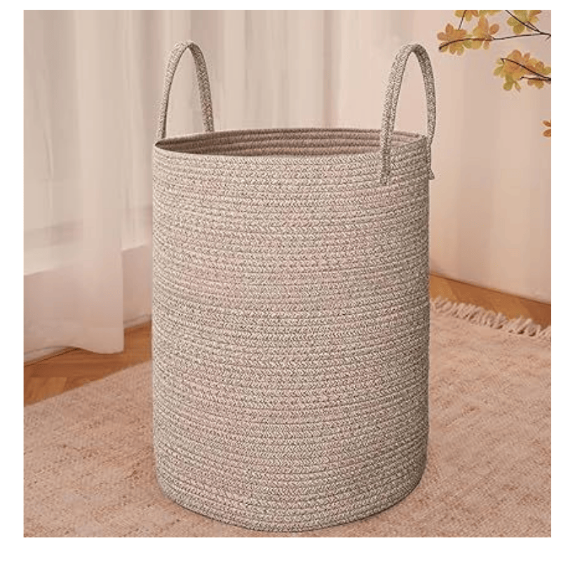 Large Woven Laundry Basket Hamper,60L Cotton Rope Storage Bin for Blankets,Toys and Clothes,Decorative Tall Nursery Hamper for Living Room,Baby Nursery,Bathroom and Bedroom,Oatmeal