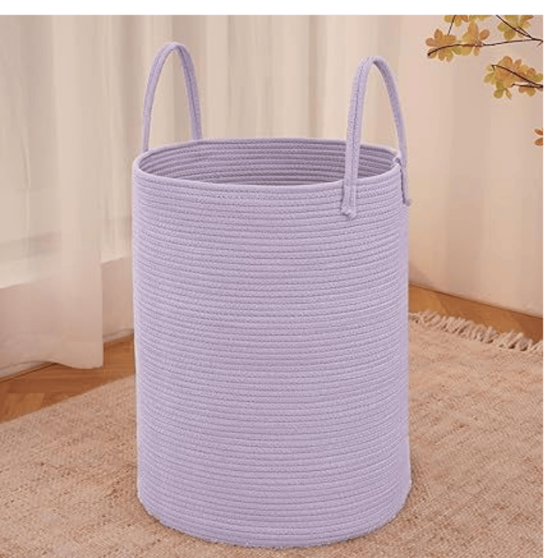 Large Woven Laundry Basket Hamper,60L Cotton Rope Storage Bin for Blankets,Toys and Clothes,Decorative Tall Nursery Hamper for Living Room,Baby Nursery,Bathroom and Bedroom,Purple