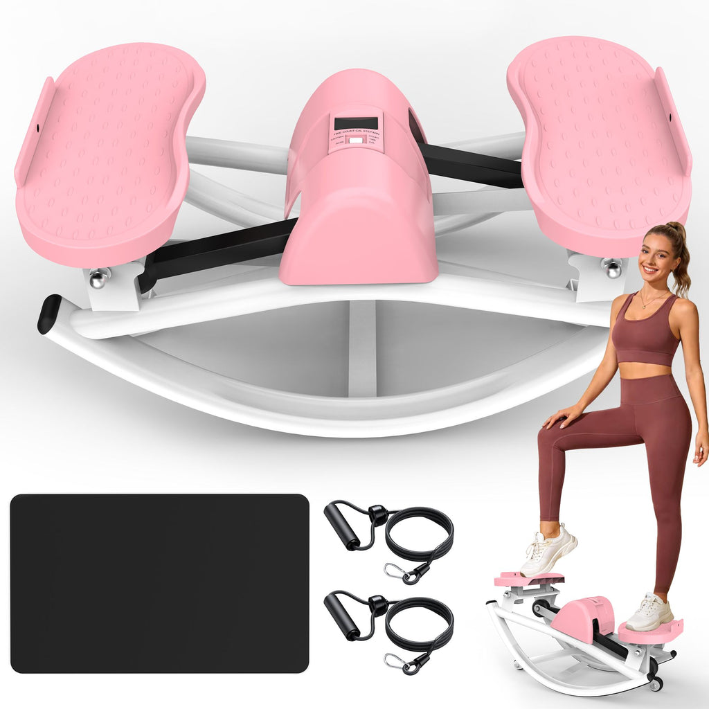 Lateral Stepper for Exercise-Rocking Stepper Machine with Resistance Bands & Anti-Slip Mat and LCD Monitor, Professional Stair Stepper for Home Workout