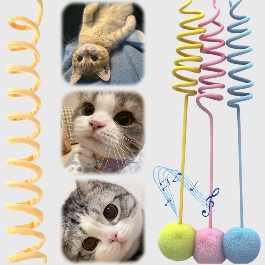 Leaping Cat Spring Toy - If Your Cats Loves Wand Toys, Try This | Interactive Hanging Enrichment & Cat Furniture Add-on, Suitable for Both Indoor Adult Cats and Kittens(Yellow+Pink+Blue)