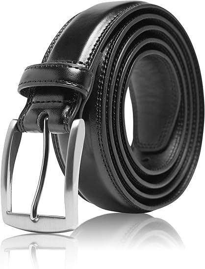 Leather Dress Belts For Men Mens Belt For Suits, Jeans, Uniform With Single Prong Buckle