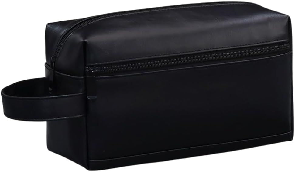 Leather Men's Toiletry Bag Waterproof Travel Toiletry Organizer for Men with Large Capacity Portable Cosmetic Bag for Business Trips, Gym, and Outdoor Travel Essentials (Black)